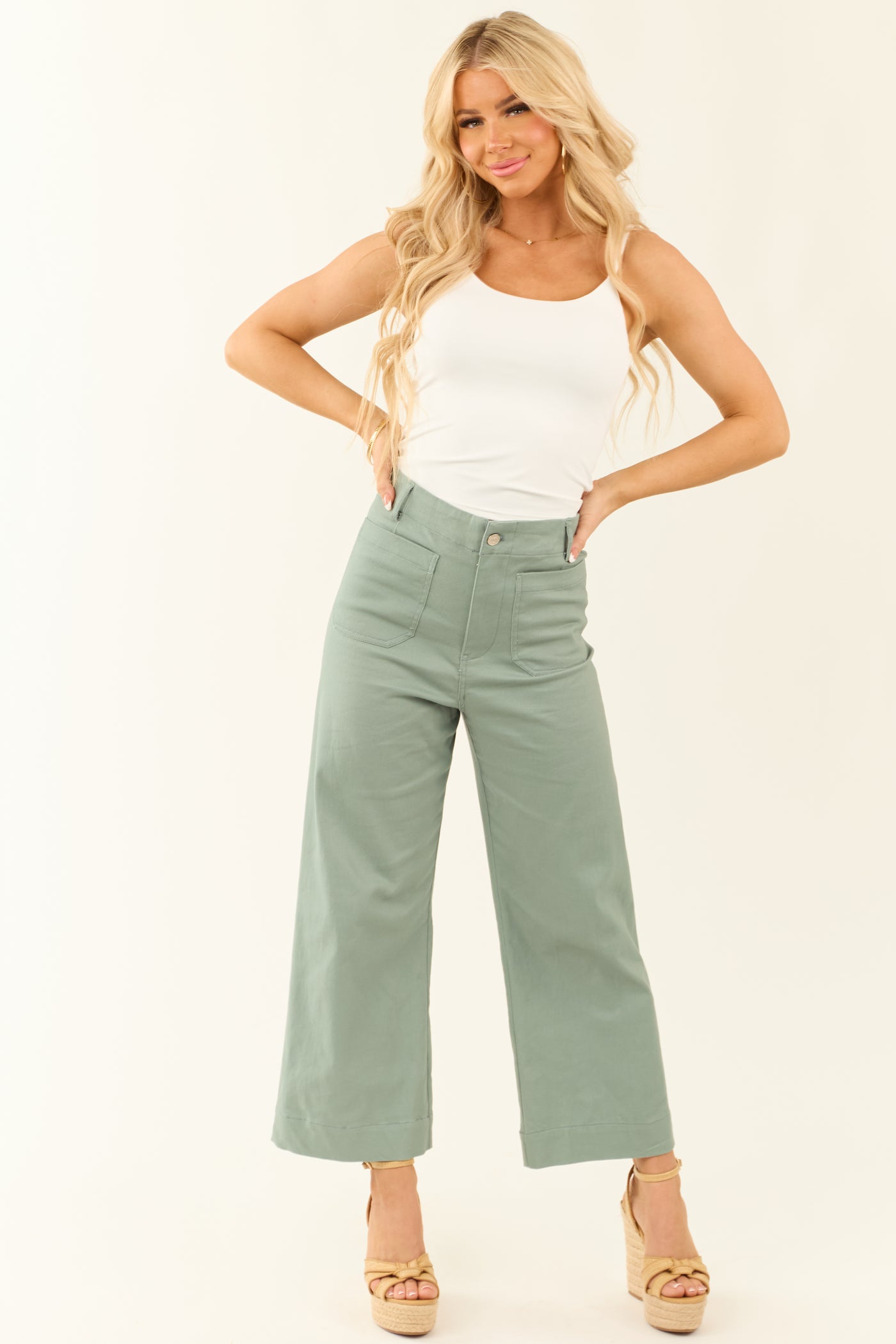 Sage Soft Washed Wide Leg Denim Jeans