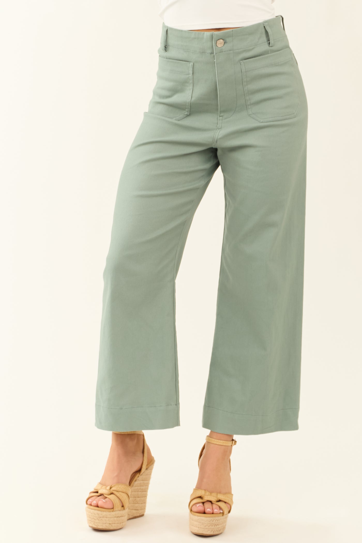 Sage Soft Washed Wide Leg Denim Jeans