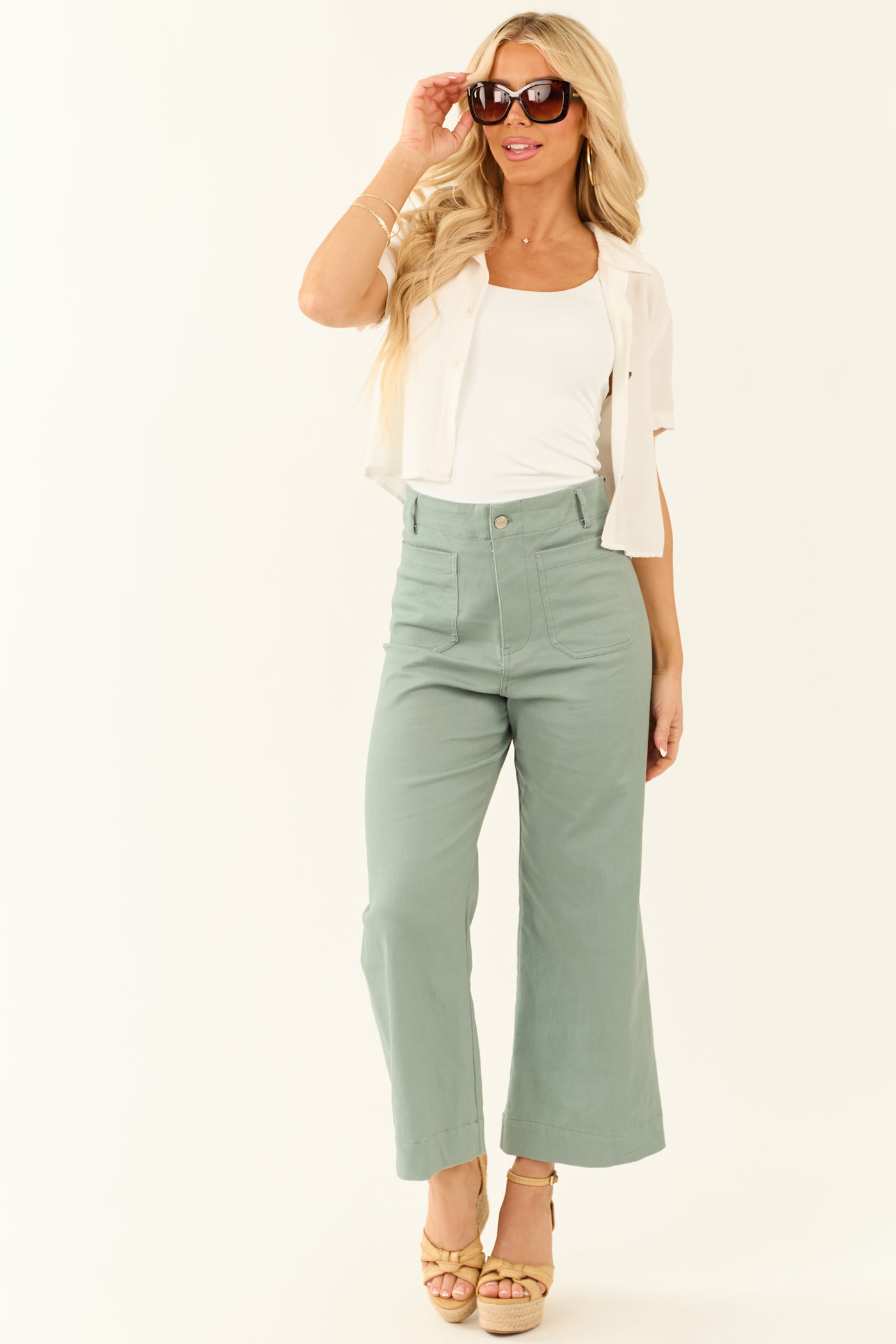 Sage Soft Washed Wide Leg Denim Jeans