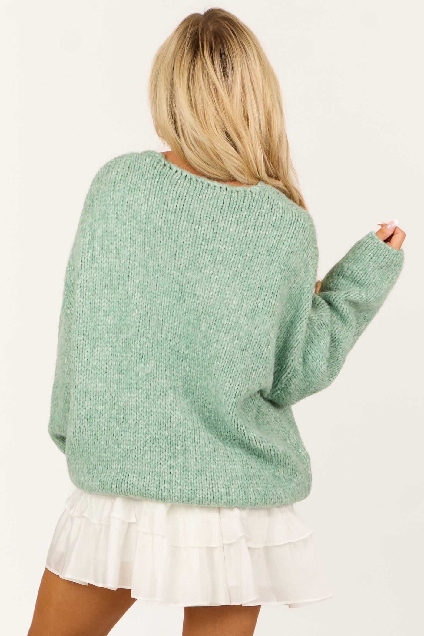 Sage V Neck Rib Knit Oversized Cozy Sweater