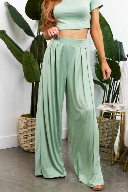 Sage Wide Leg Pants with Crop Top Set