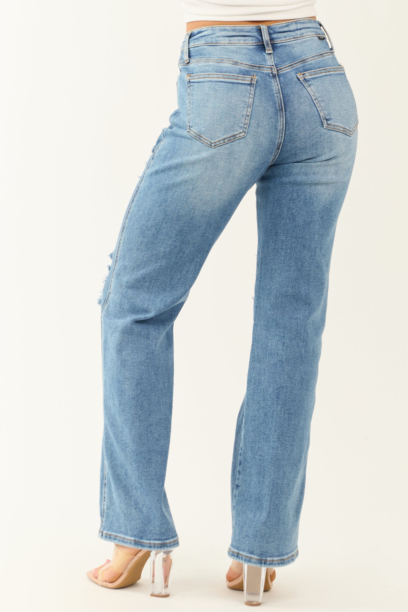 Saige Medium Wash Distressed Star Dad Jeans