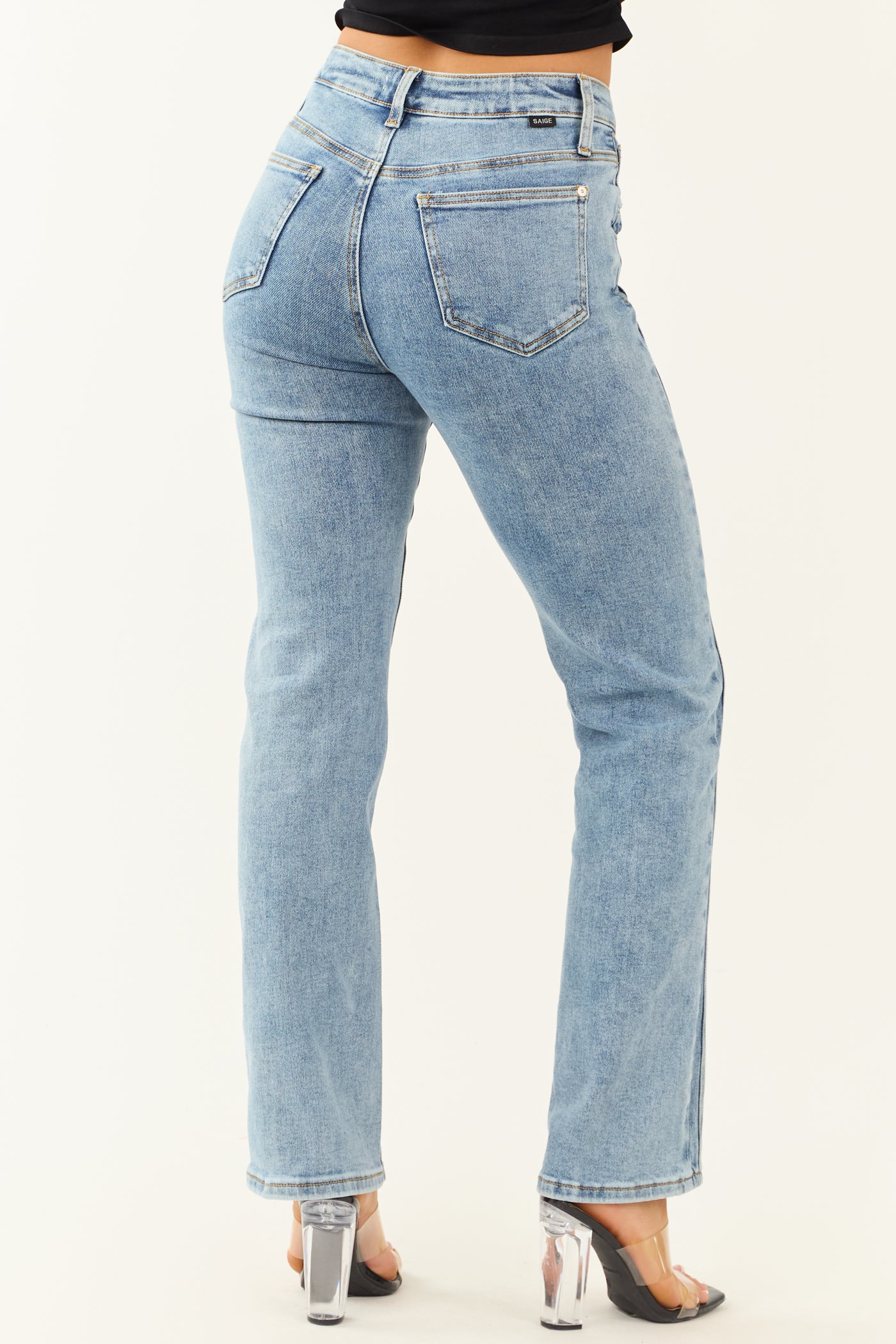 Saige Medium Wash Straight Leg High Waist Jeans