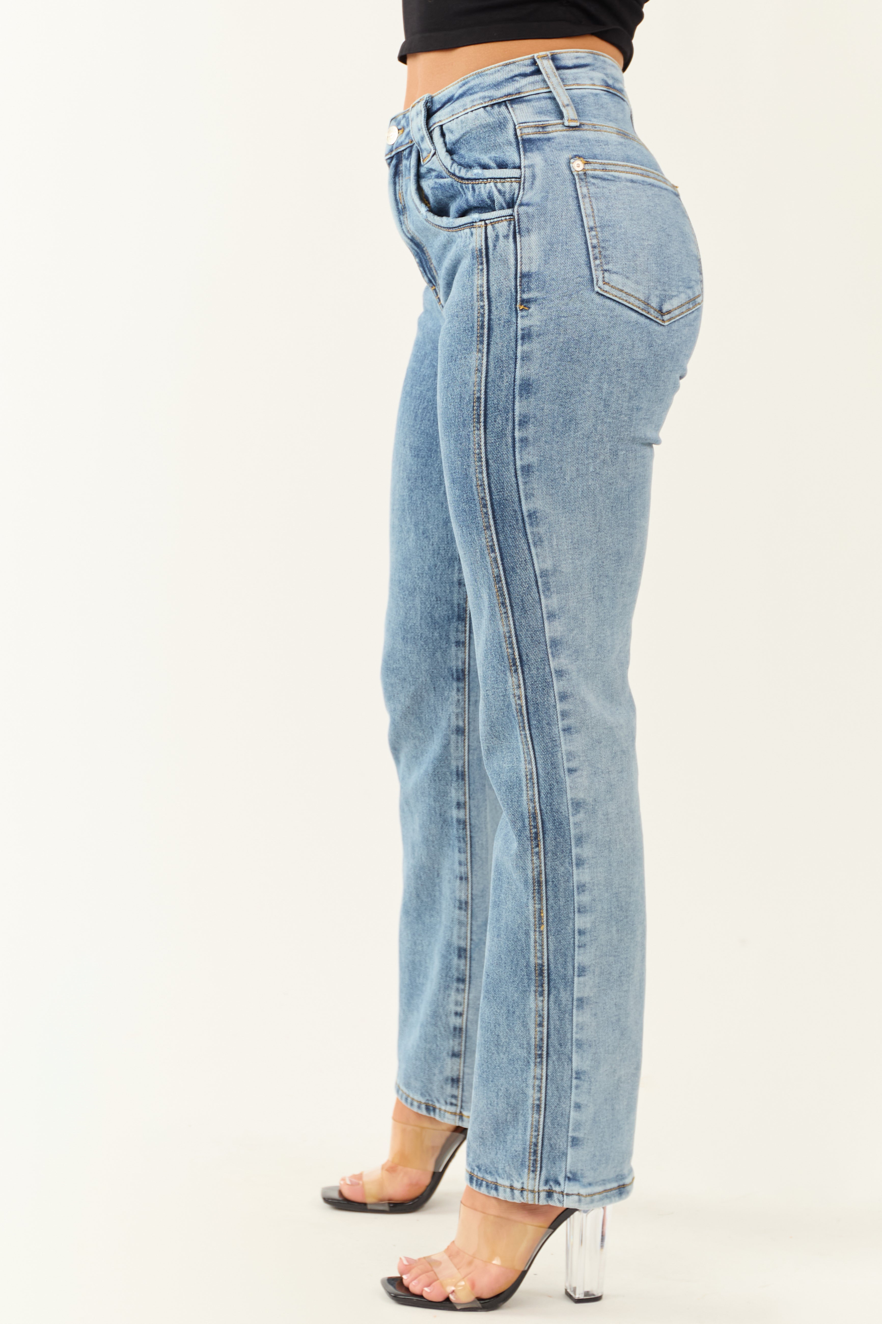 Saige Medium Wash Straight Leg High Waist Jeans