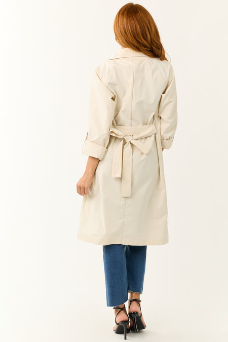 Sand Long Sleeve Belted Collared Trench Coat