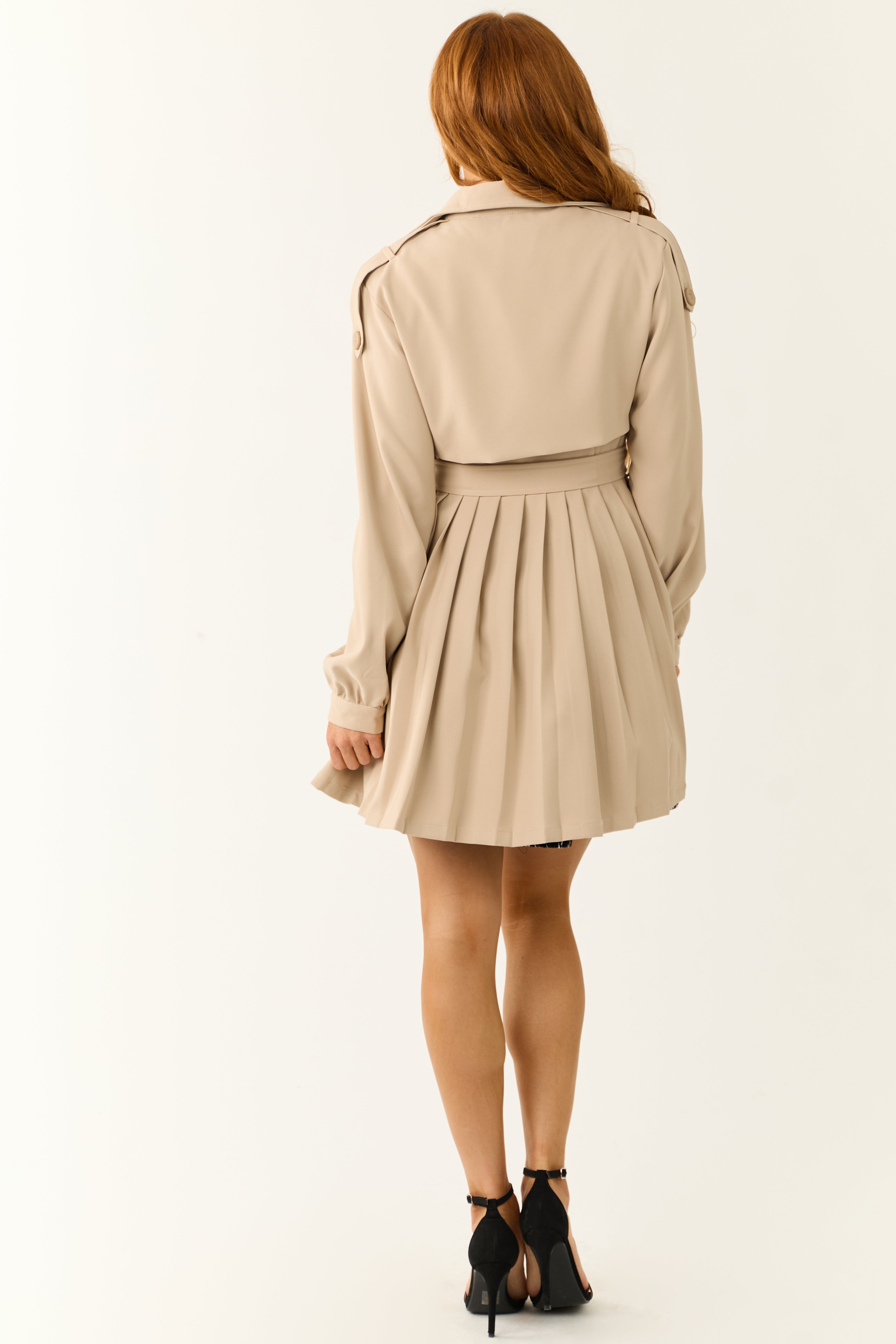 Sand Long Sleeve Button Down Trench Coat