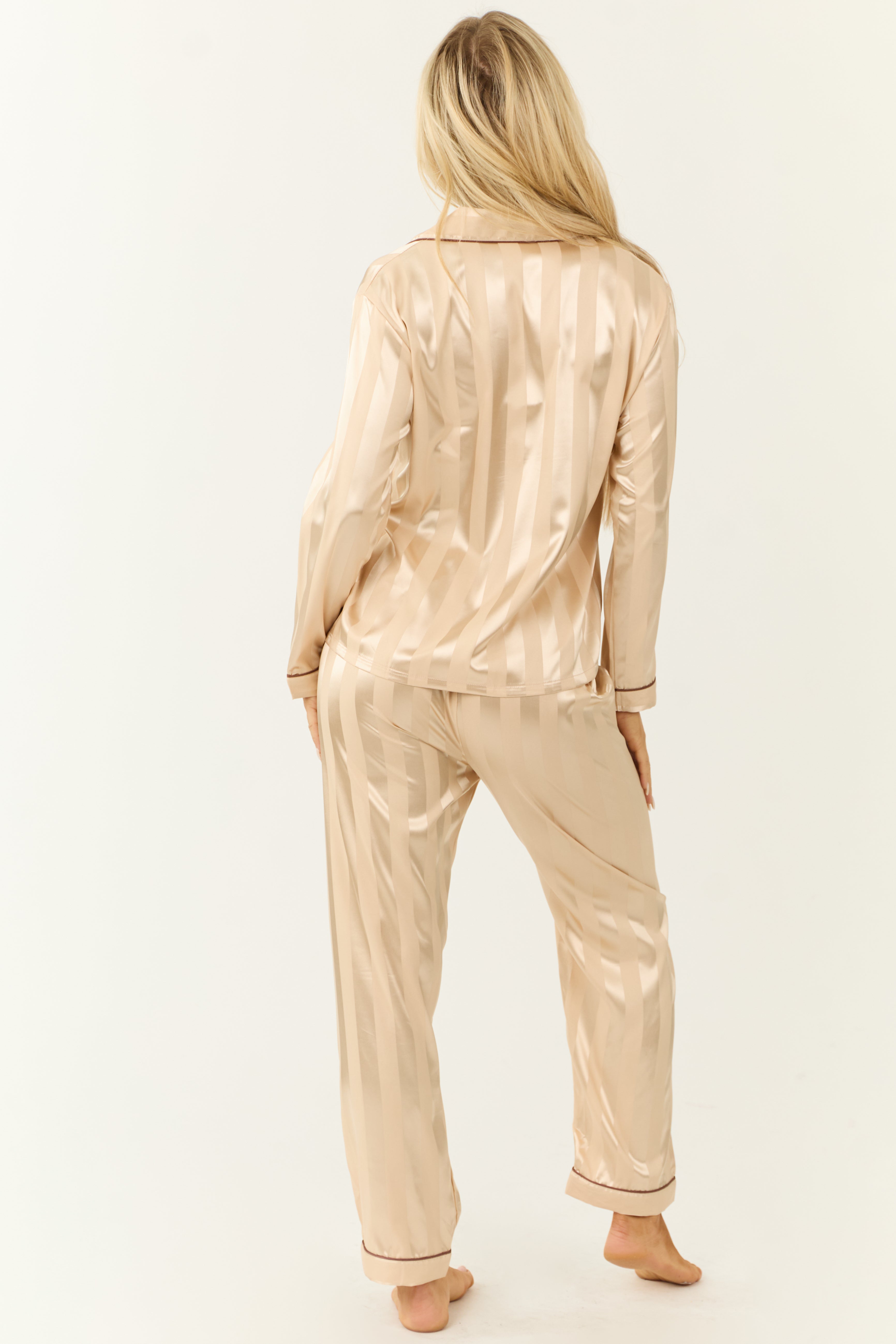 Sand Striped Button Down Pajama Set