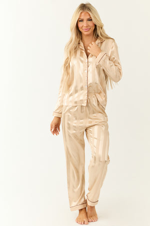 Sand Striped Button Down Pajama Set