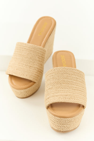 Sand Espadrille Open Toed Slip On Wedges