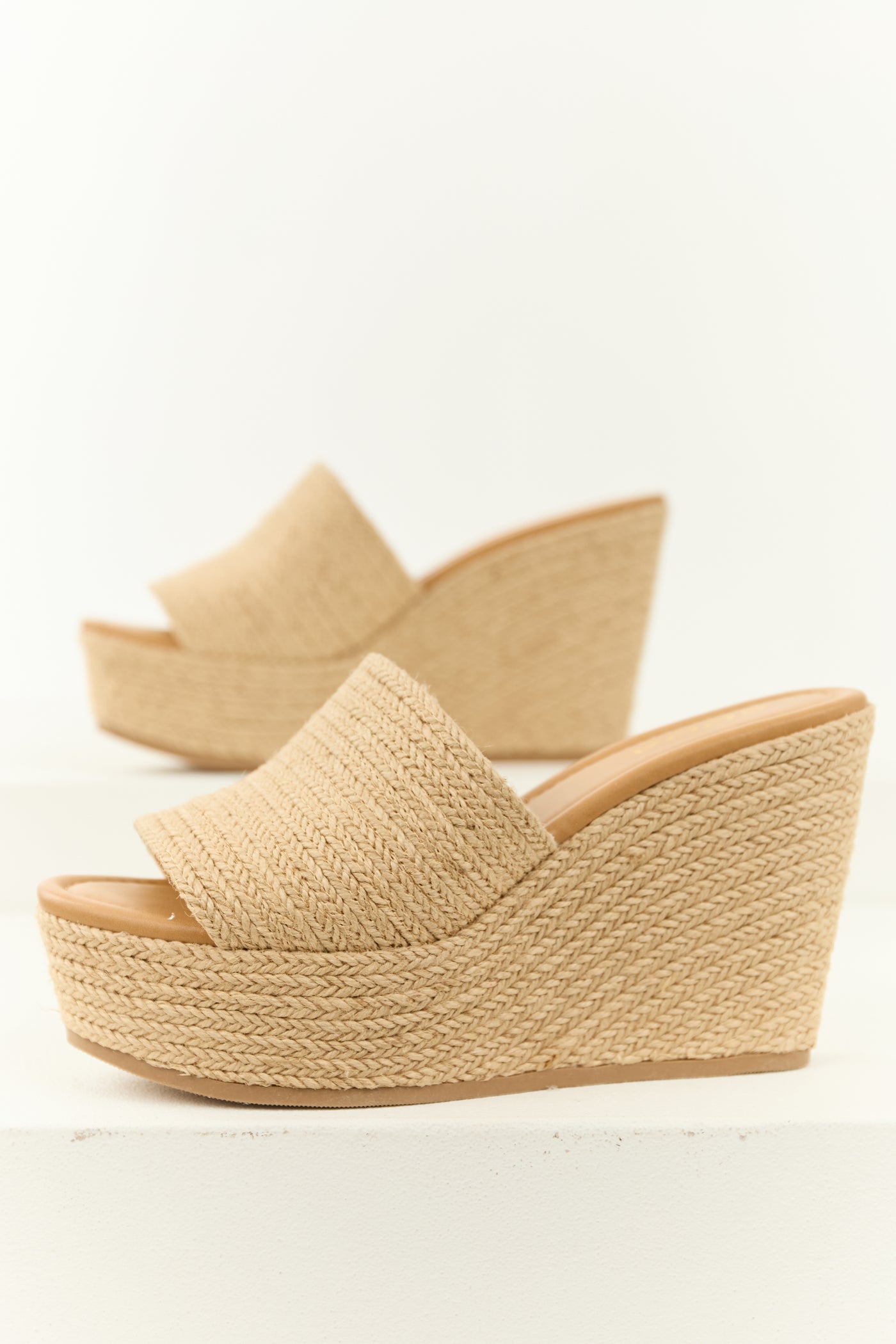 Sand Espadrille Open Toed Slip On Wedges