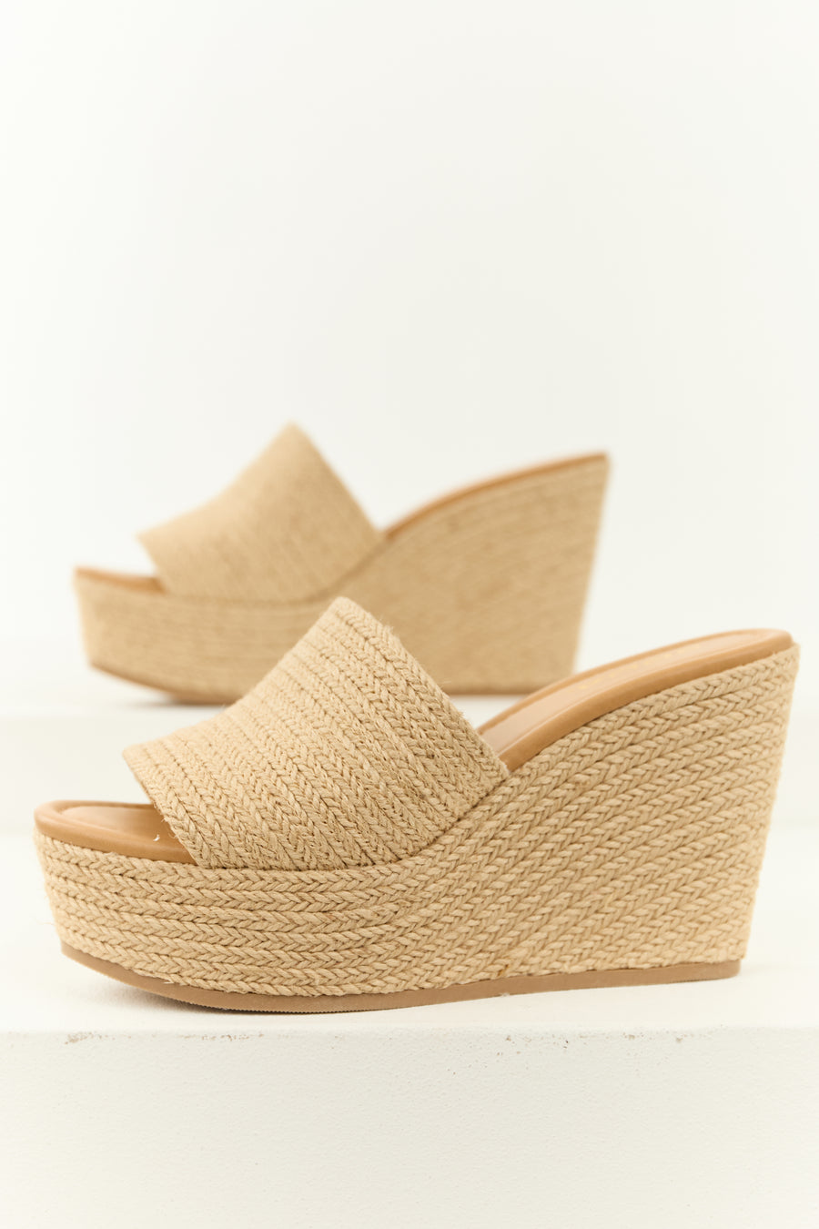 Sand Espadrille Open Toed Slip On Wedges