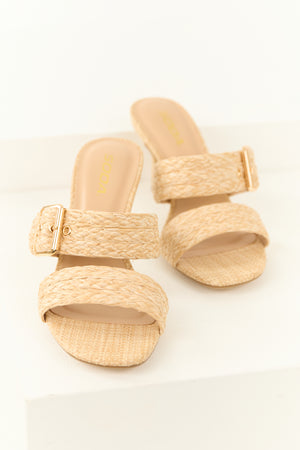 Sand Woven Double Strap Open Toed Heels