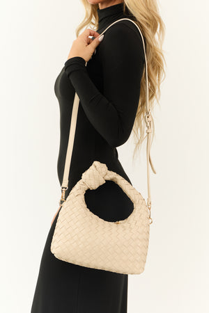 Sand Woven Knotted Strap Handbag