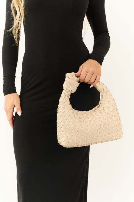 Sand Woven Knotted Strap Handbag