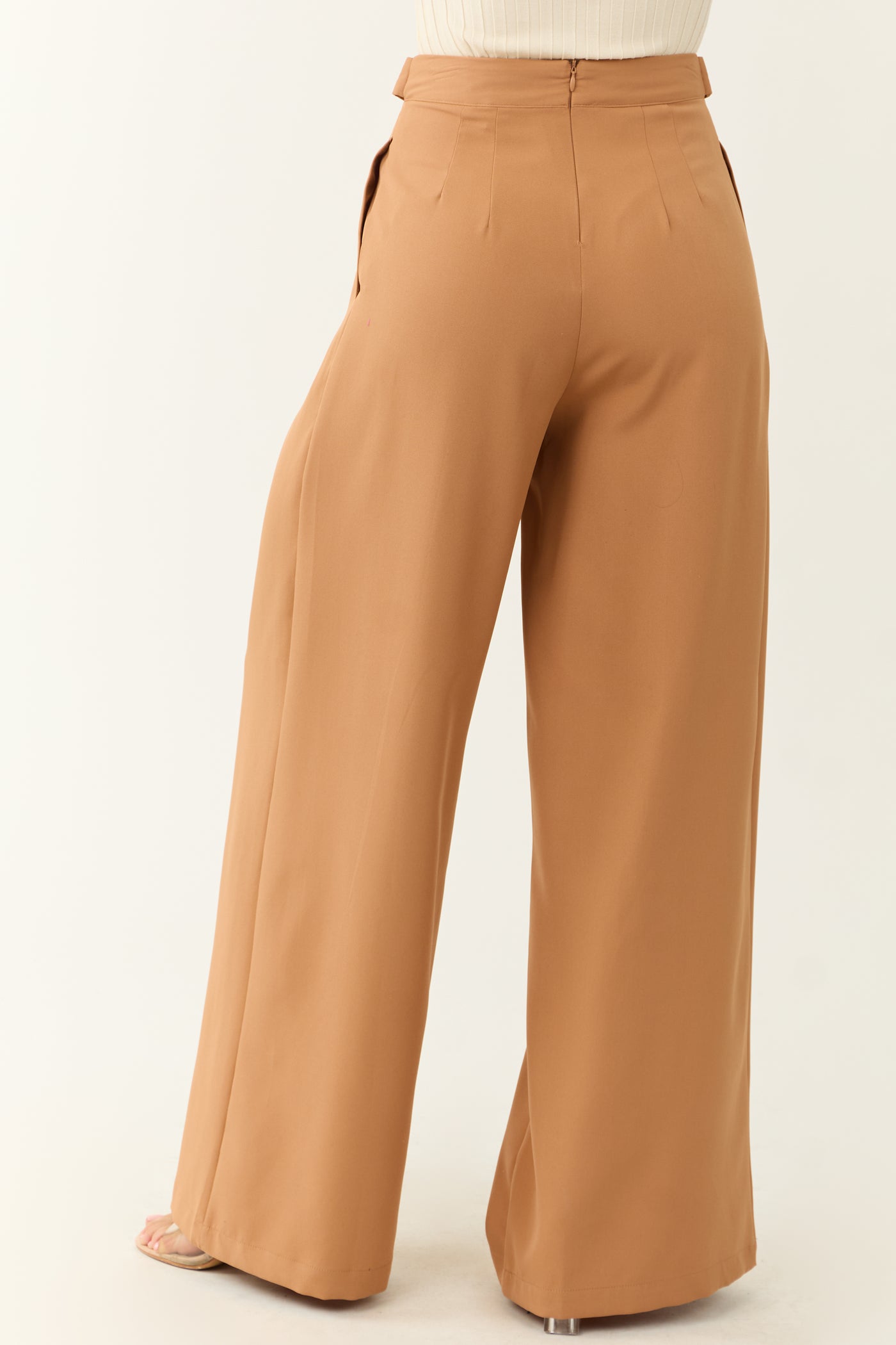 Sandstone Criss Cross Button Wide Leg Pants