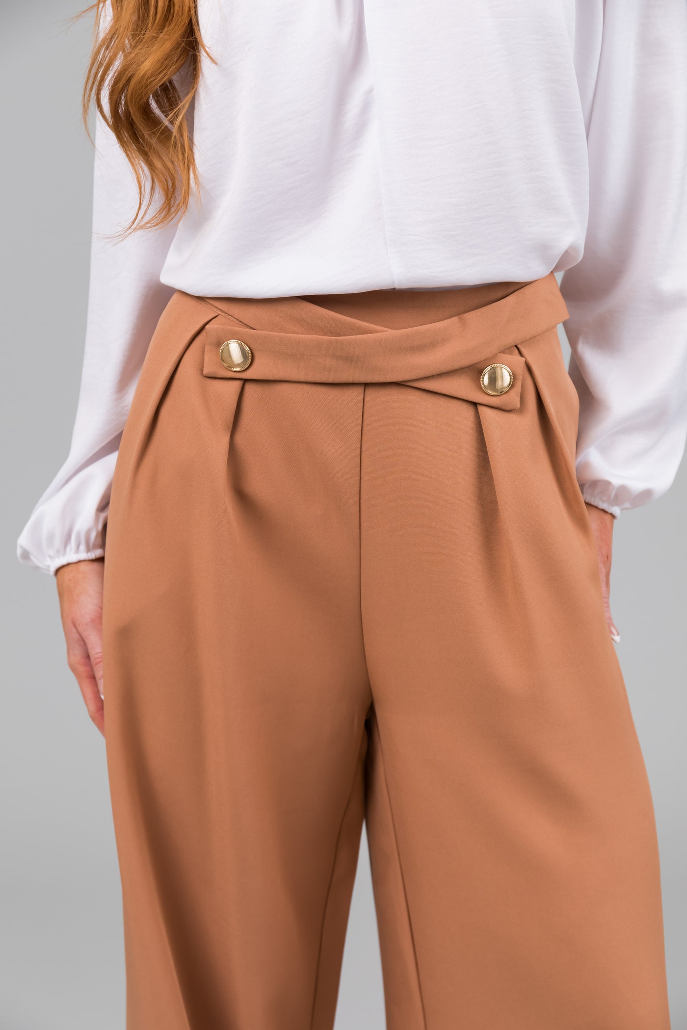 Sandstone Criss Cross Button Wide Leg Pants