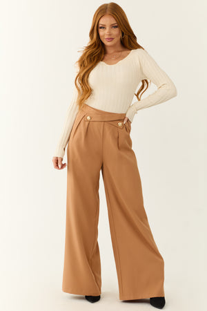 Sandstone Criss Cross Button Wide Leg Pants