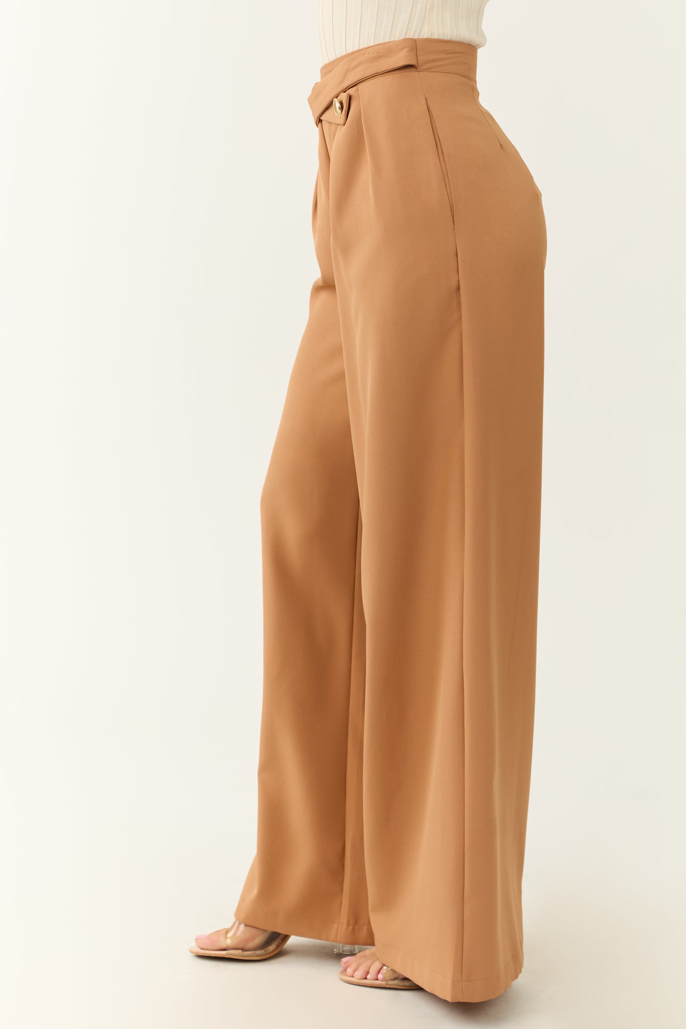 Sandstone Criss Cross Button Wide Leg Pants