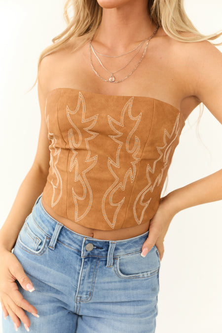 Sandstone Faux Leather Western Corset Top