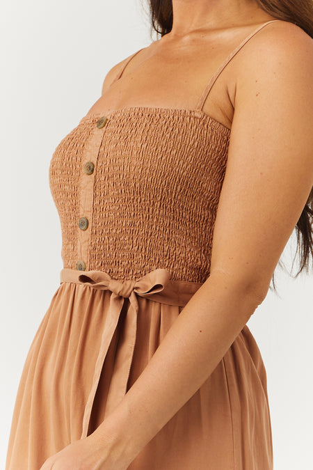 Sandstone Smocked Wide Leg Cropped Jumpsuit