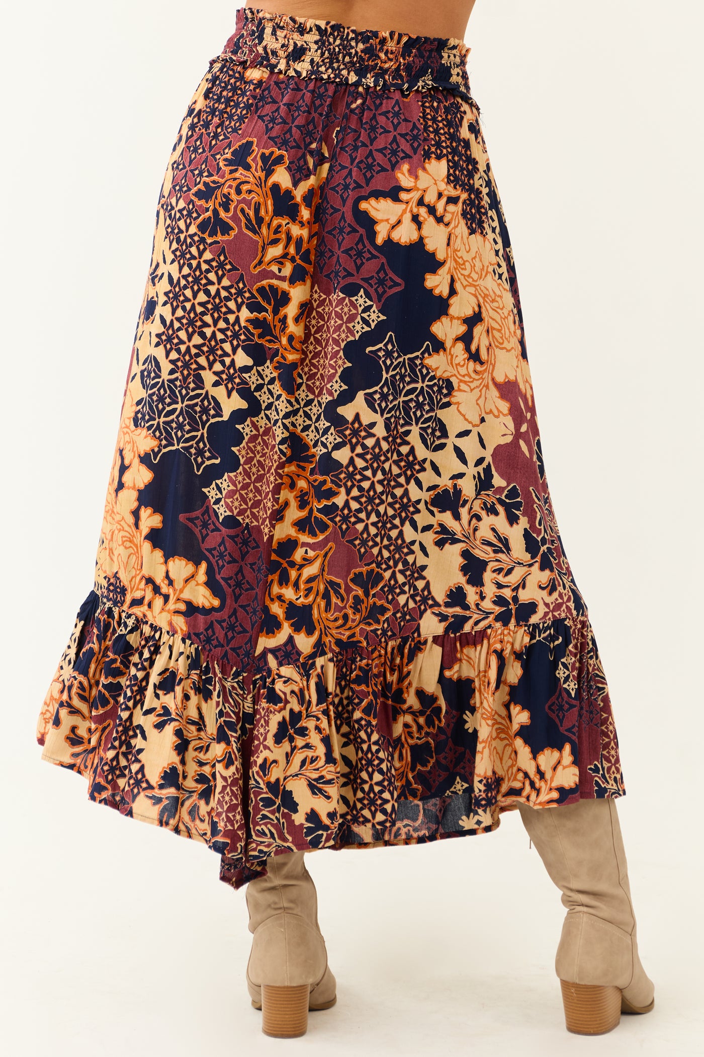 Sangria Abstract Floral Print Maxi Skirt