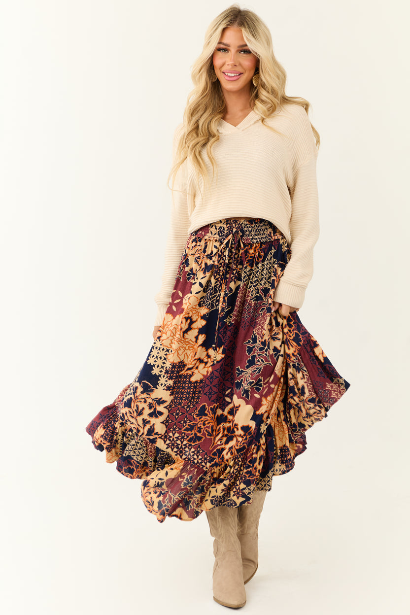 Sangria Abstract Floral Print Maxi Skirt