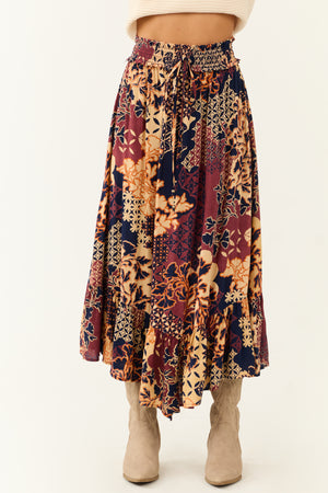 Sangria Abstract Floral Print Maxi Skirt