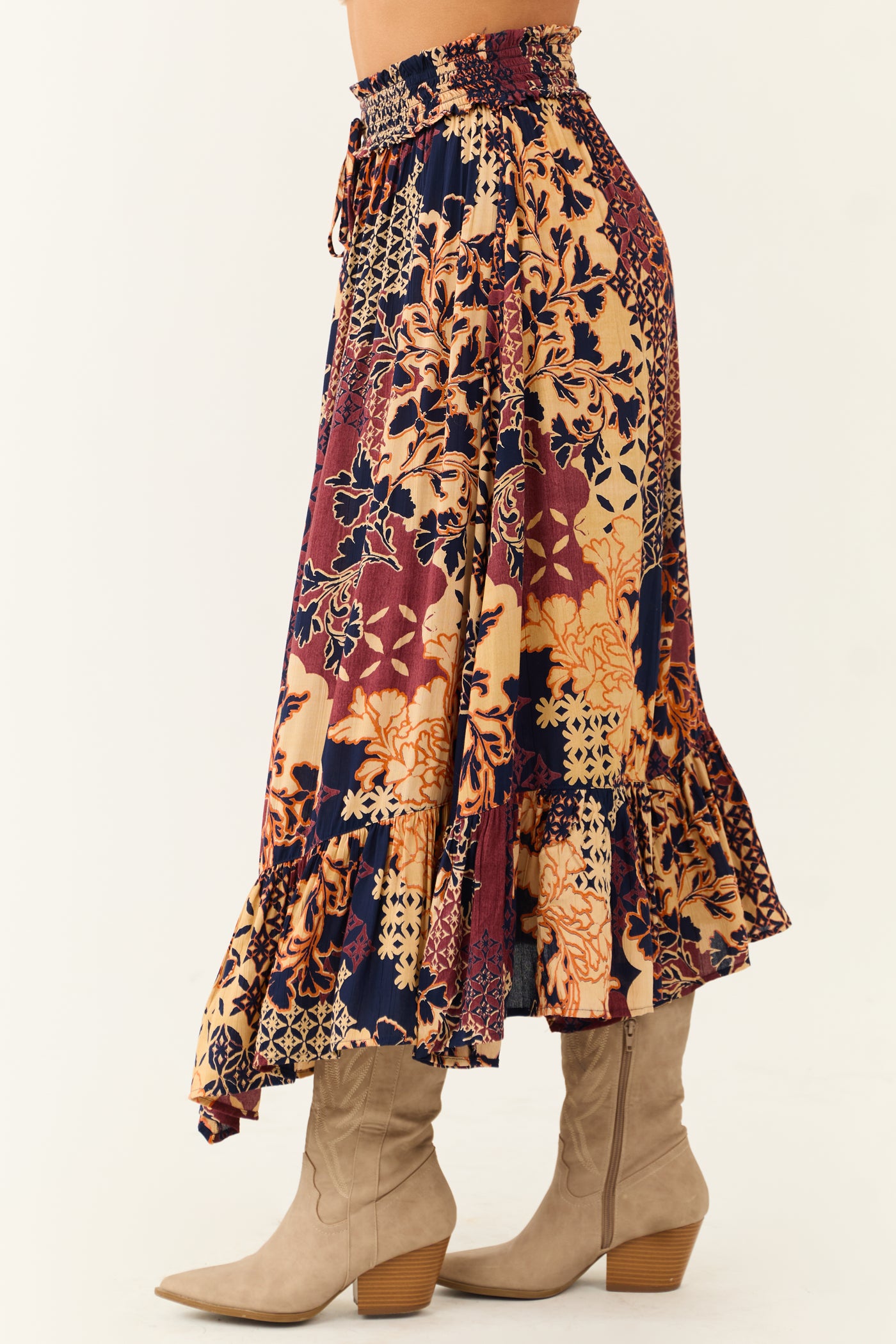 Sangria Abstract Floral Print Maxi Skirt