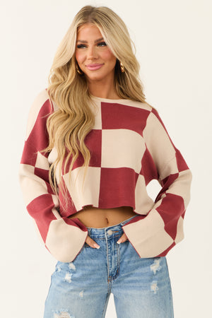 Sangria and Champagne Checkered Print Sweater