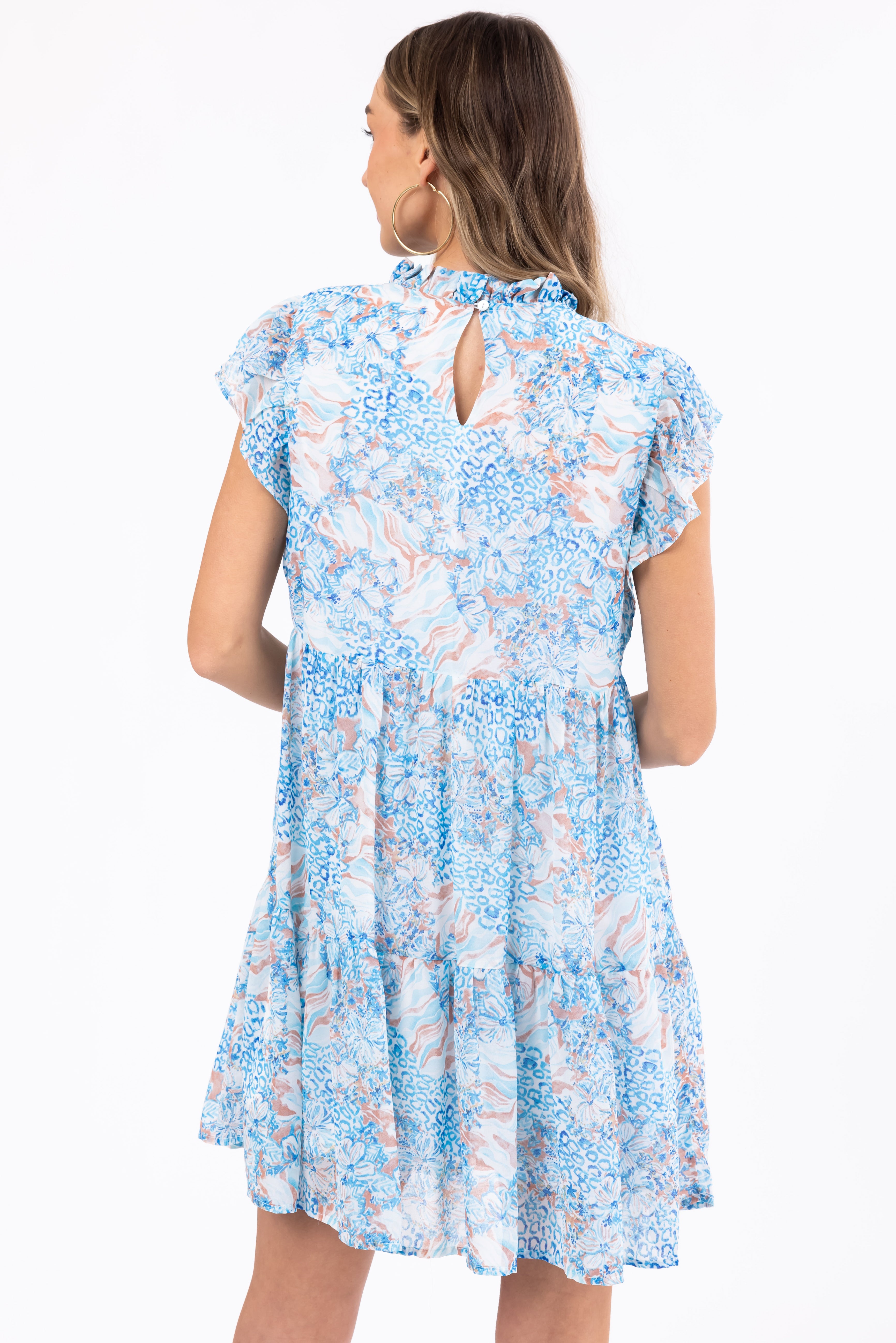 Sapphire Floral Print Ruffle Mini Dresses