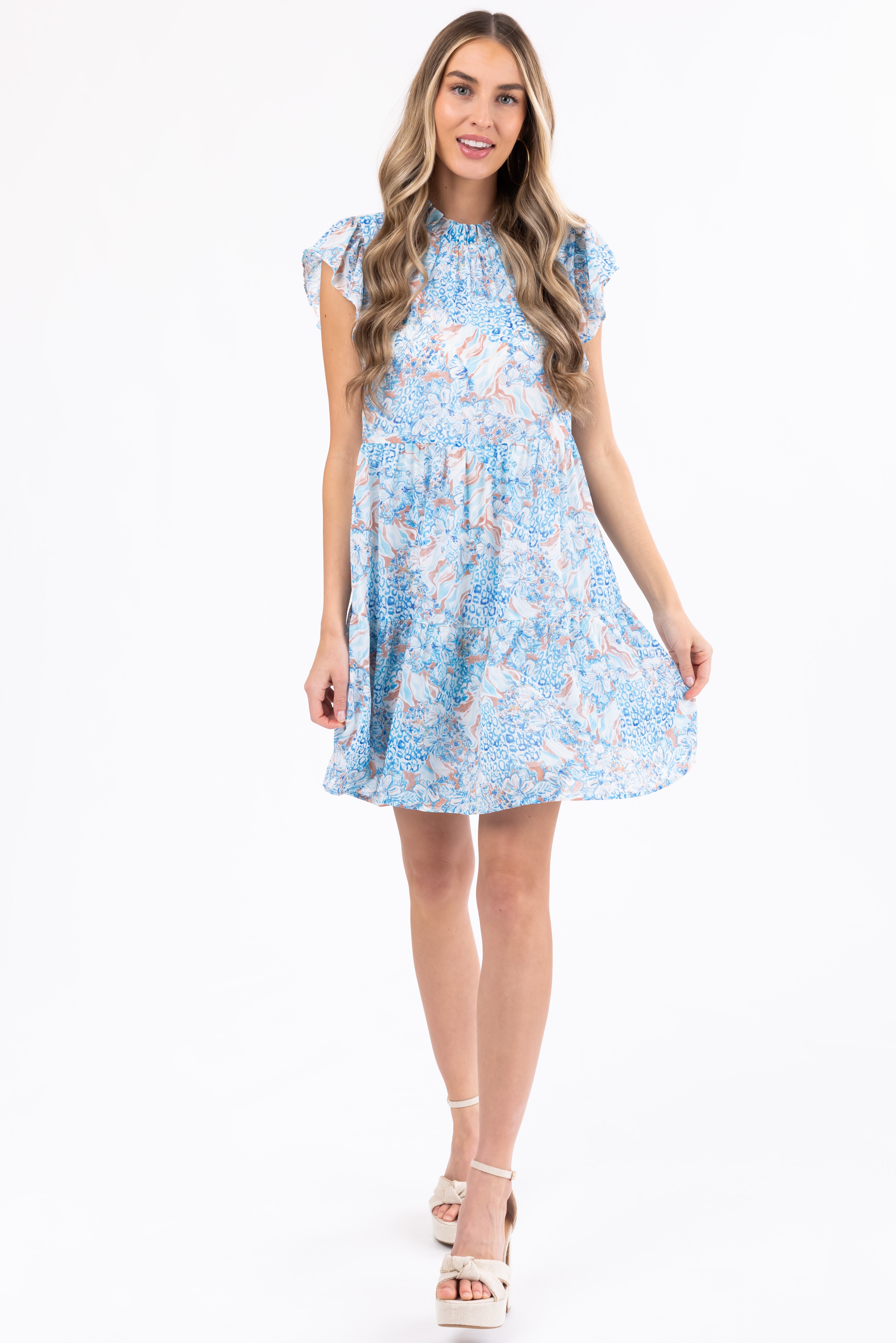 Sapphire Floral Print Ruffle Mini Dresses