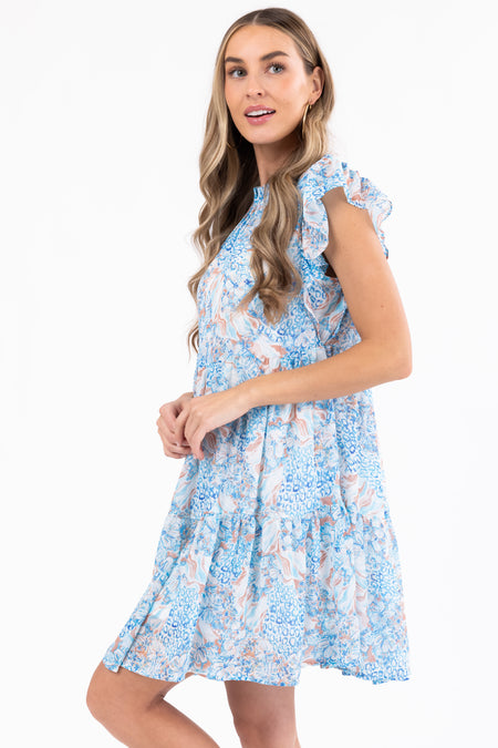 Sapphire Floral Print Ruffle Mini Dresses