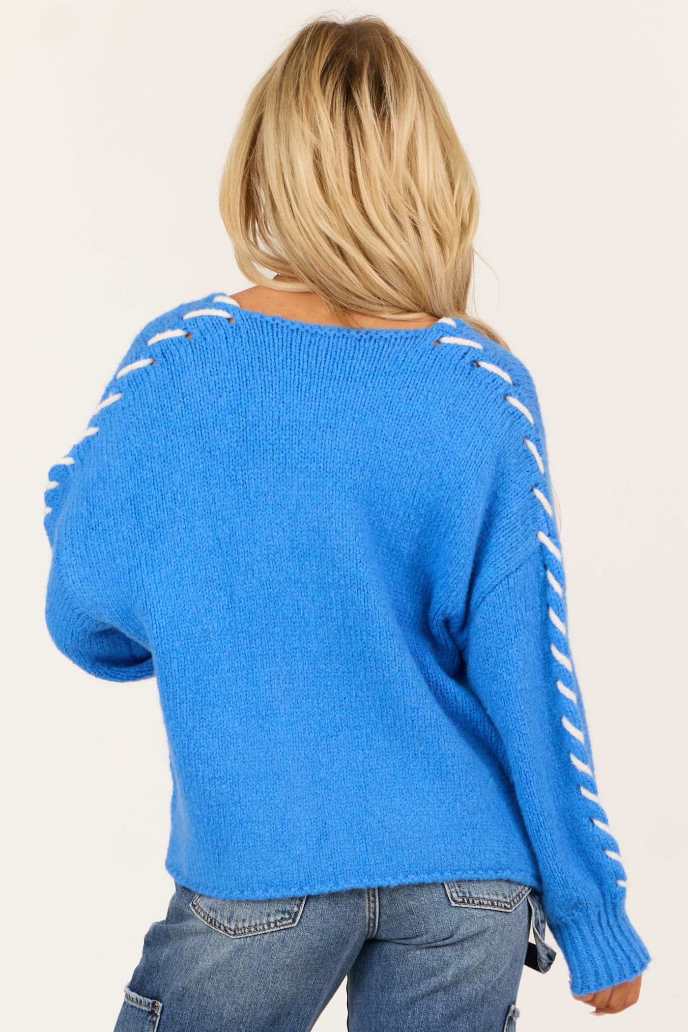 Sapphire Knit Contrast Stitch Long Sleeve Cardigan