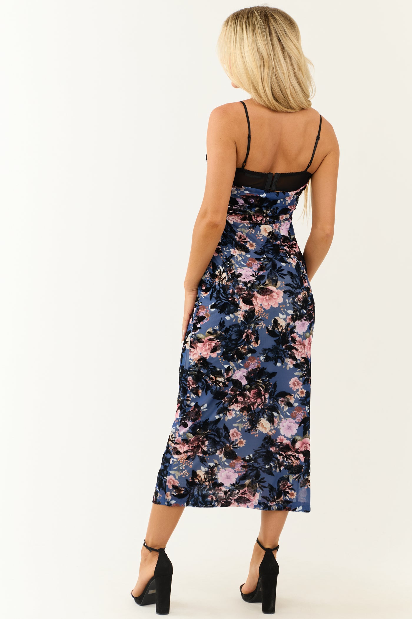 Sapphire Mesh Burnout Velvet Floral Midi Dress