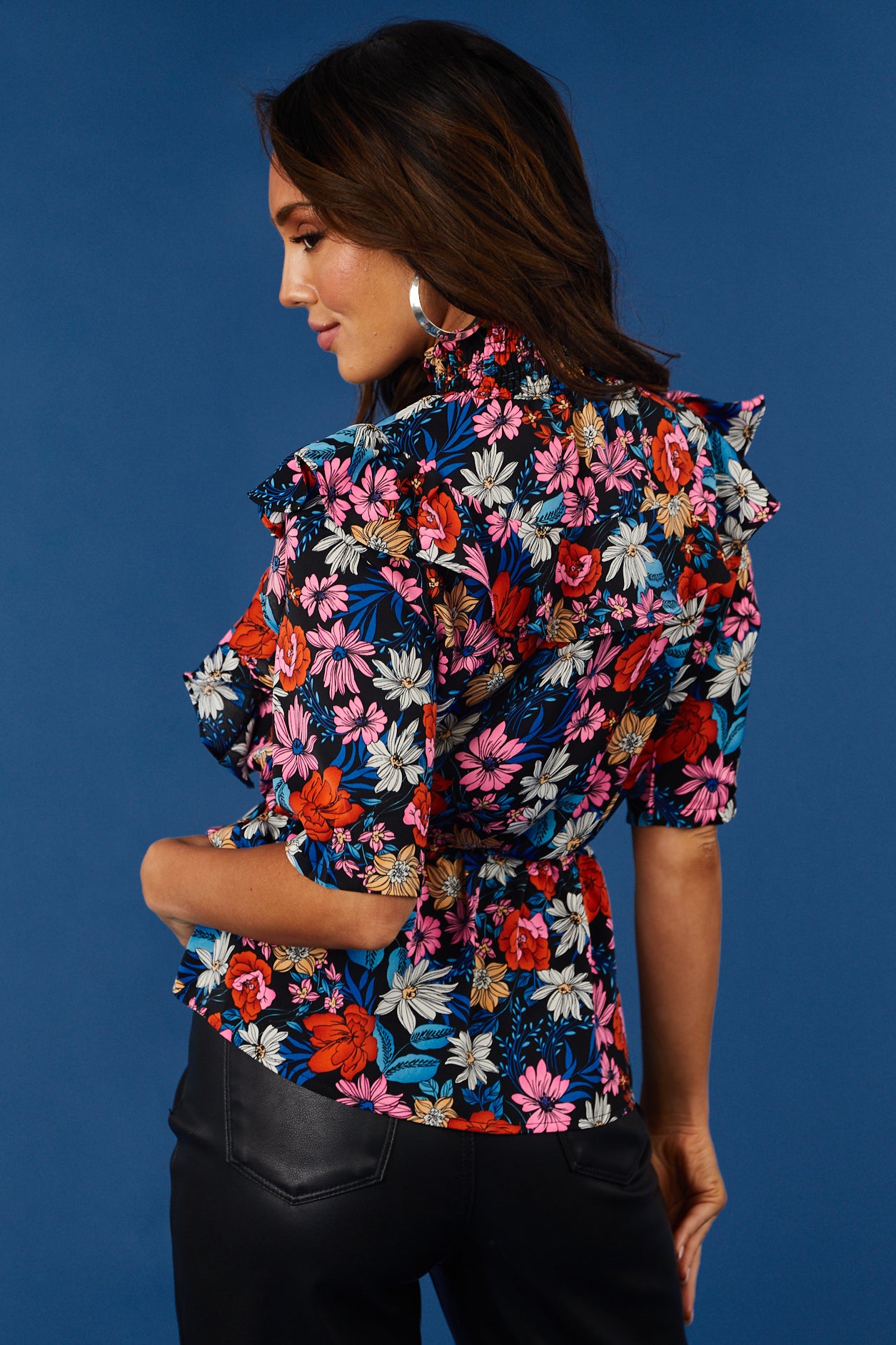 Sapphire Multi Floral Ruffle Peplum Woven Top