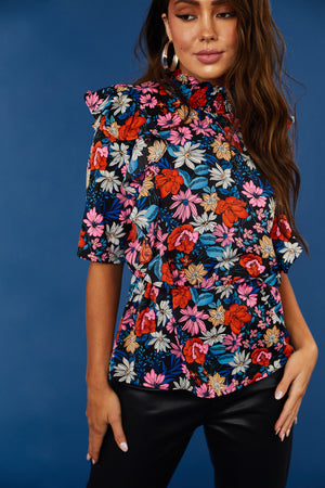 Sapphire Multi Floral Ruffle Peplum Woven Top