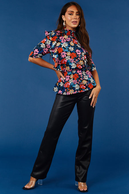 Sapphire Multi Floral Ruffle Peplum Woven Top