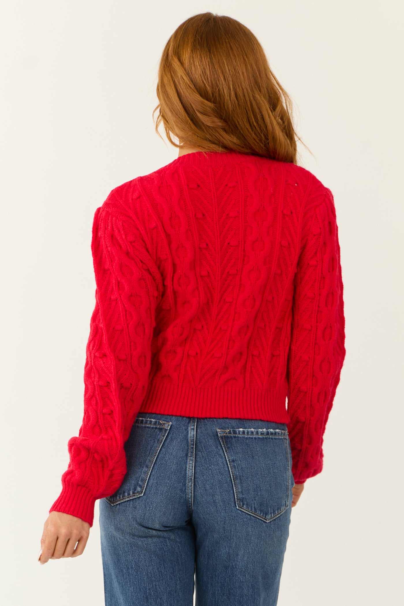 Scarlet Cable Knit Velvet Bow Tie Sweater Cardigan