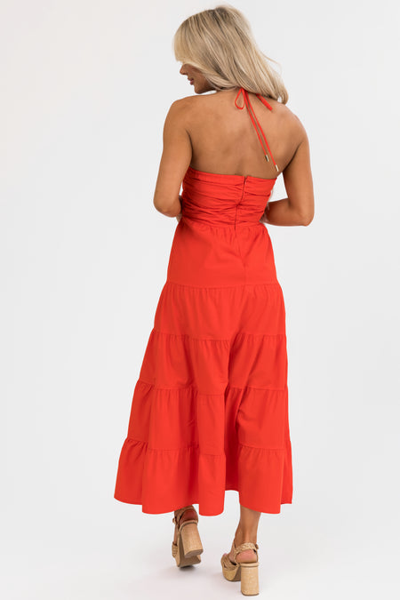 Scarlet Front Cut Out Neck Tie Maxi Dress