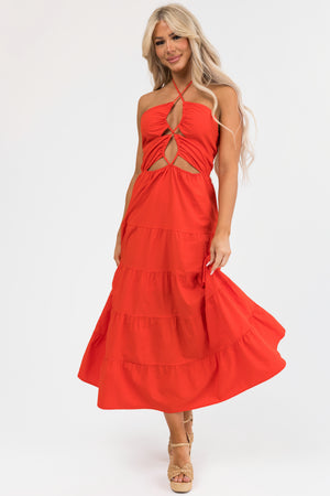 Scarlet Front Cut Out Neck Tie Maxi Dress