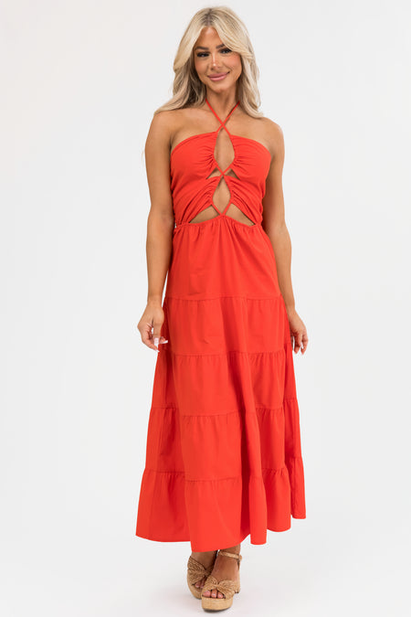 Scarlet Front Cut Out Neck Tie Maxi Dress