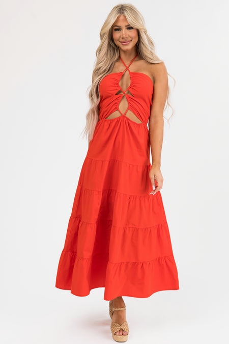 Scarlet Front Cut Out Neck Tie Maxi Dress