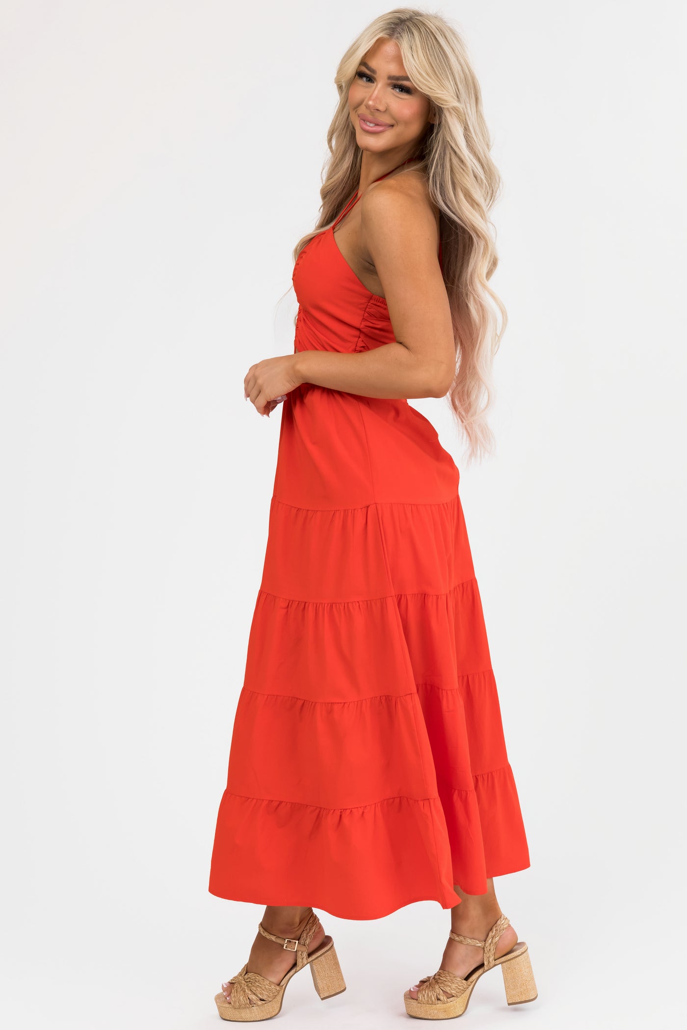 Scarlet Front Cut Out Neck Tie Maxi Dress