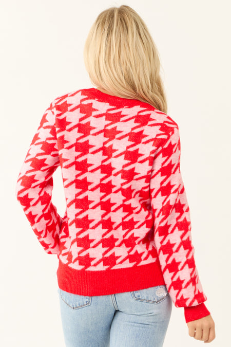 Scarlet Houndstooth Button Down Cardigan