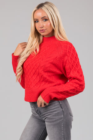 Scarlet Mock Neck Cable Knit Sweater