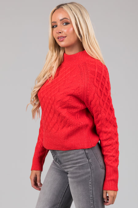 Scarlet Mock Neck Cable Knit Sweater