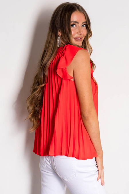 Scarlet Pleated Ruffle Short Sleeve Woven Top