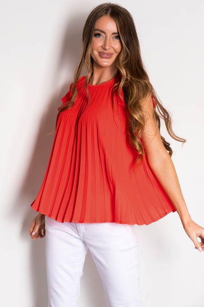 Scarlet Pleated Ruffle Short Sleeve Woven Top