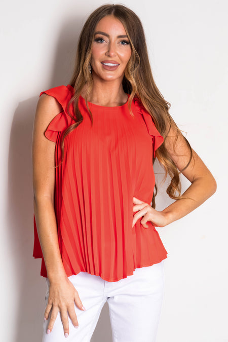 Scarlet Pleated Ruffle Short Sleeve Woven Top