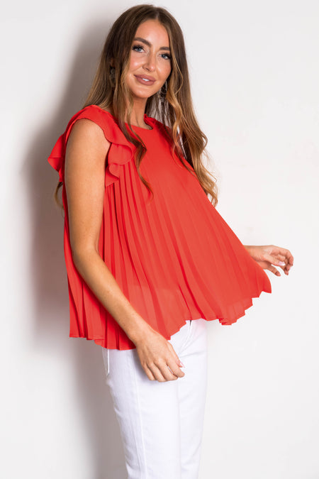 Scarlet Pleated Ruffle Short Sleeve Woven Top